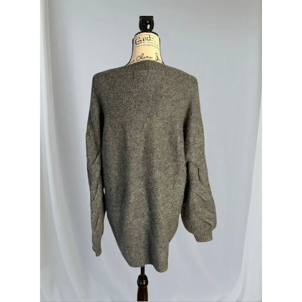 Blu Ivy Women's Size M/L Chunky Cable Knit Balloon Sleeve Sweater Gray - Picture 8 of 8